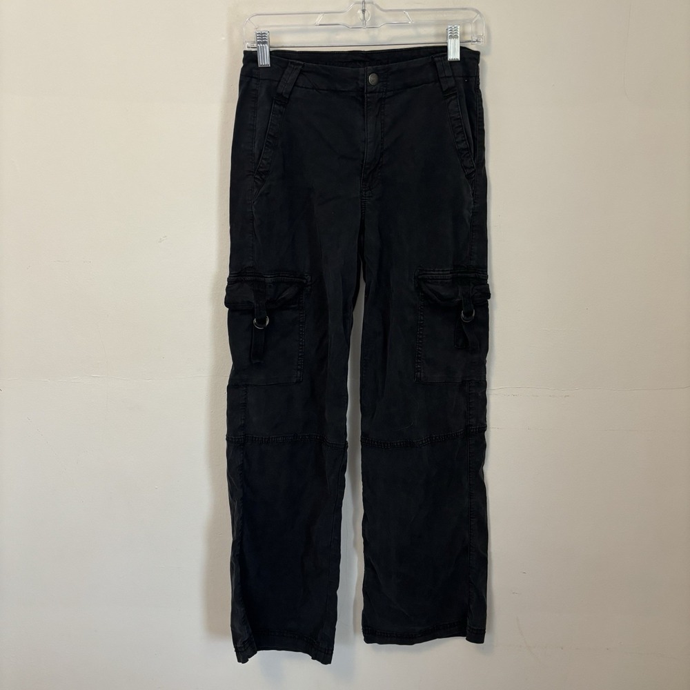 American Eagle Super High Rise Baggy Wide‎ Leg Cargo Pants Black Streetwear 0